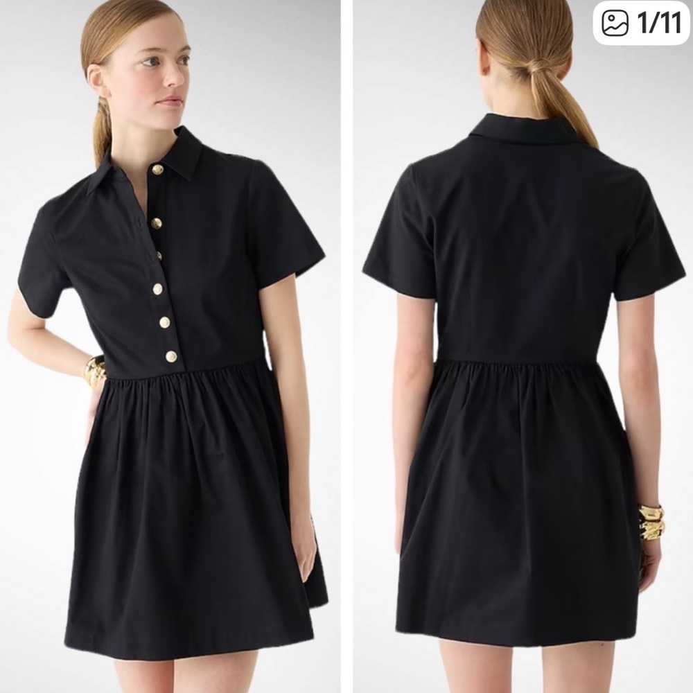 NWT J.Crew Collection Black Mini Shirtdress w/ Jewel Crystal Buttons | Size 10
